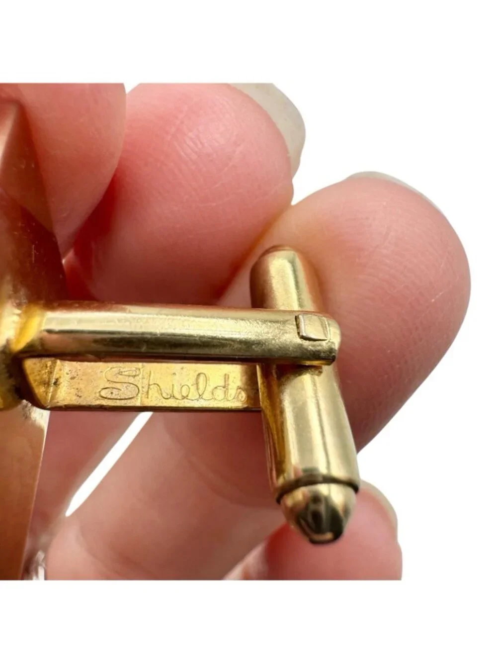 Vintage Shields Cufflinks Gold Tone Etched Mid-Century Quasar Motif No Monogram